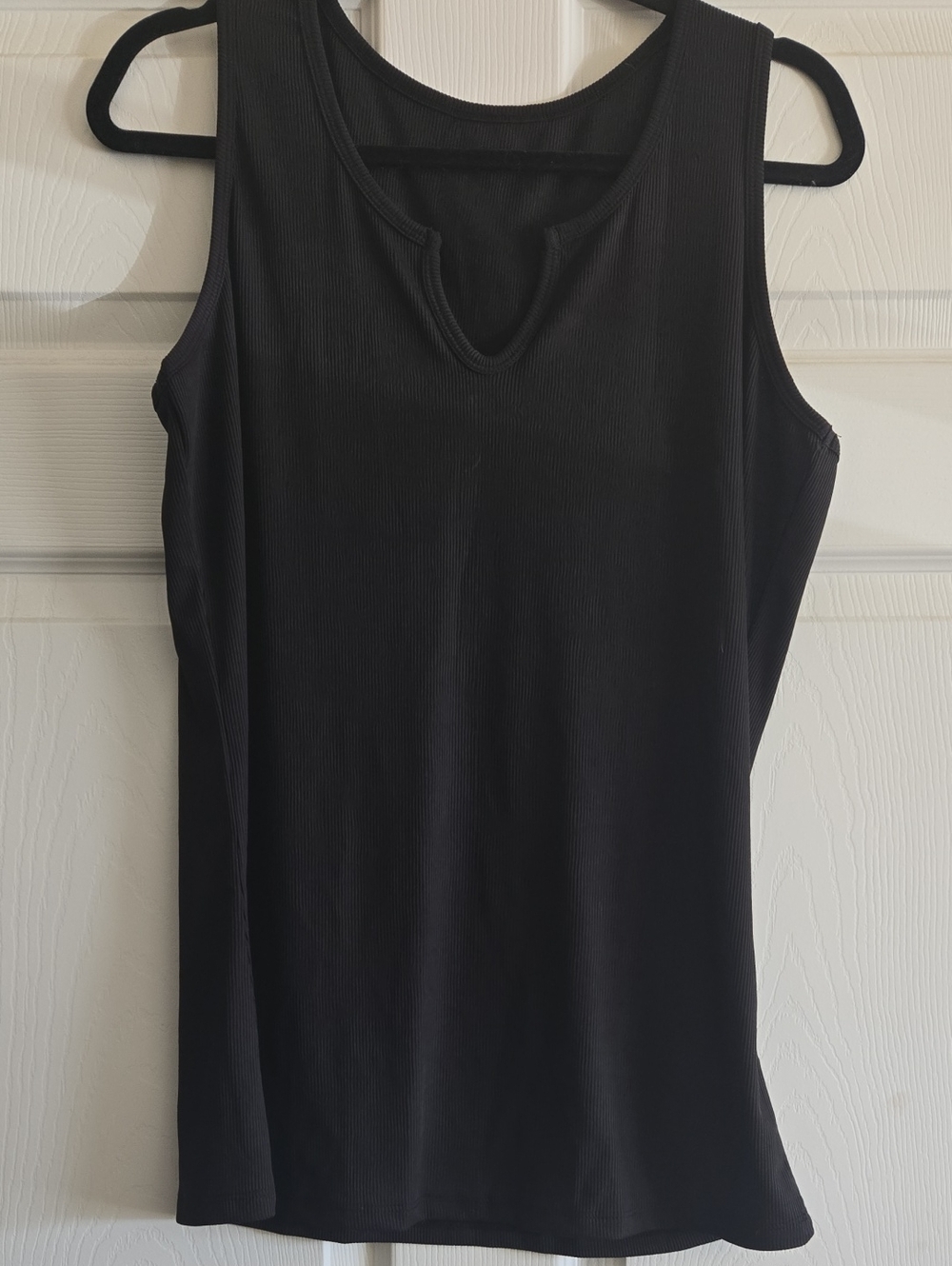 Black Women's Ribbed Tank Top with V-Notch